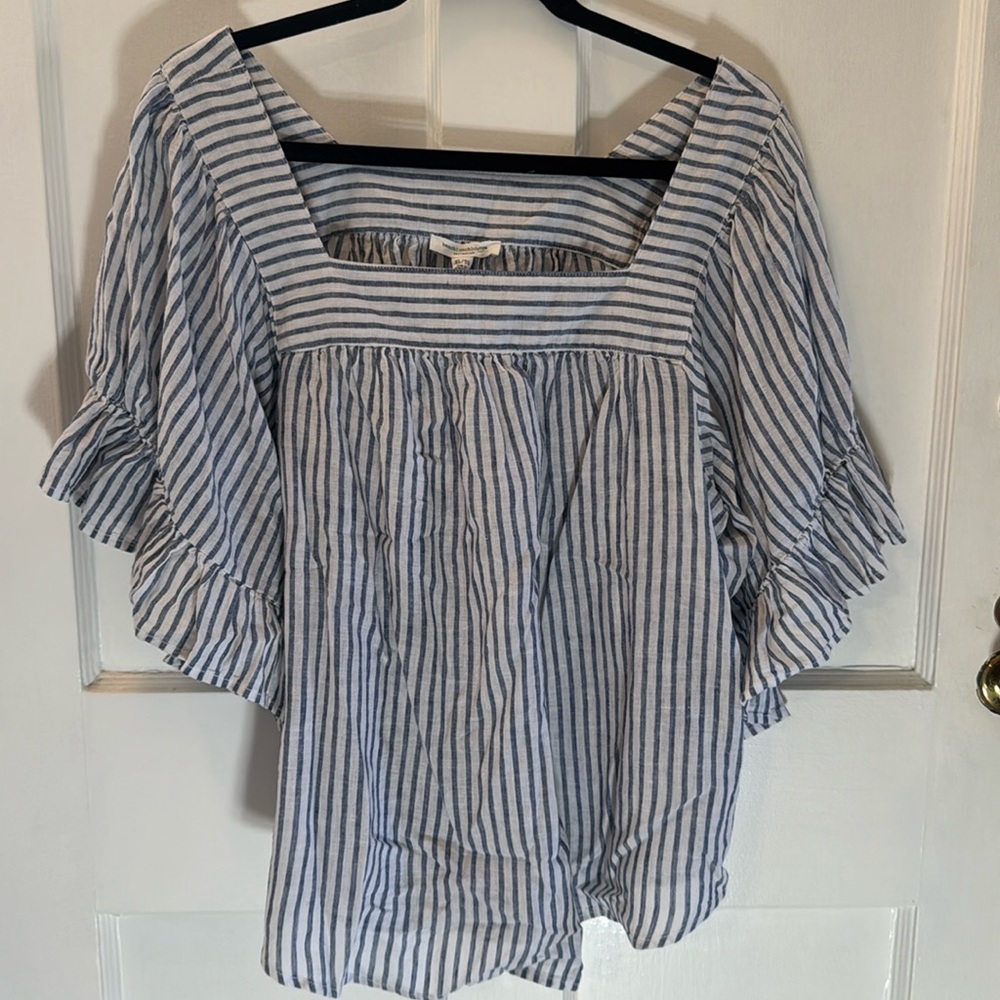 NWT - BeachLunchLounge Linen Top - blue/White striped Size XL
